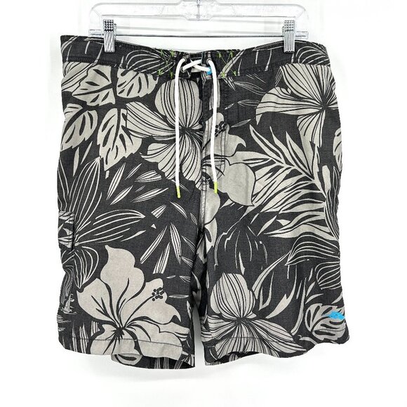 TOMMY BAHAMA Mens Baja Mahana 9-Inch Boardshort Gray Floral Print Swim Trunks XL